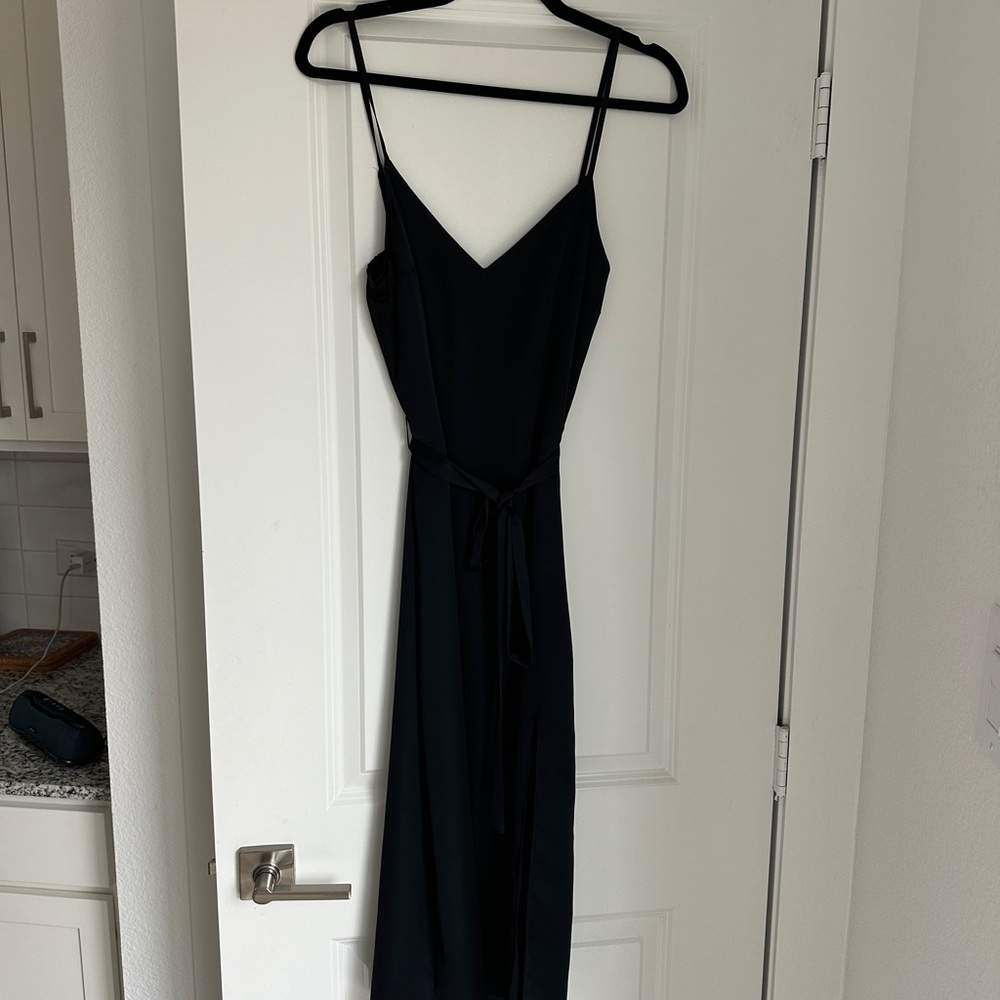 Abercrombie & Fitch Black Faux Silk Midi Dress in Tall Size